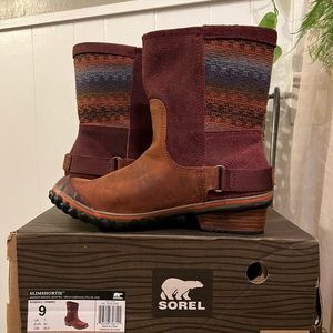 Sorel Slimshortie waterproof leather textile brown boots new in box size 9